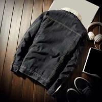 Chaqueta vaquera para hombre con forro de terciopelo, chaqueta resistente al frío de color sólido, chaqueta vaquera de un solo pecho para invierno, ropa de calle - details 6