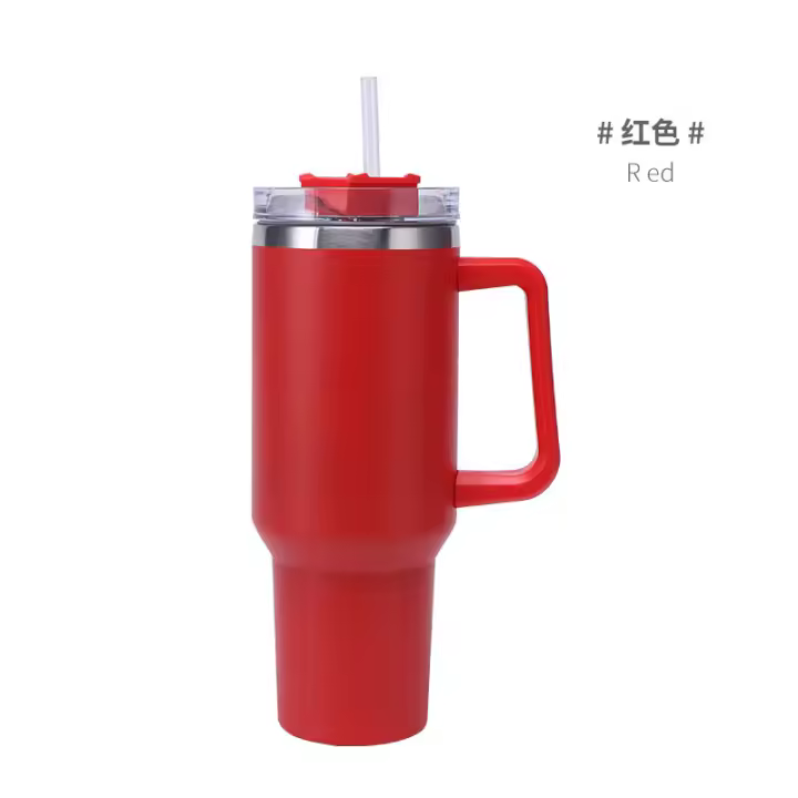 Termo de acero inoxidable de 40 oz, gran capacidad, portátil, para exteriores, con asa para coche, con pajita, para helado. - 1