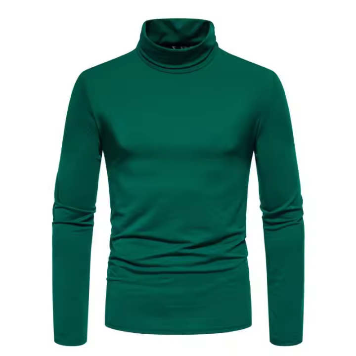 Camiseta de manga larga con cuello medio alto para hombre, Jersey informal de Color sólido, ropa interior - 1
