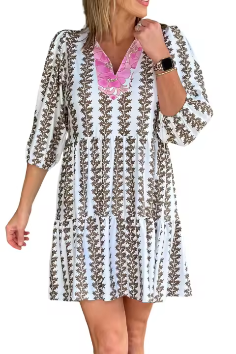 Elrachen Vestido floral con manga de pulsera y cuello en V para mujer, negro, tallas S-XL - 1