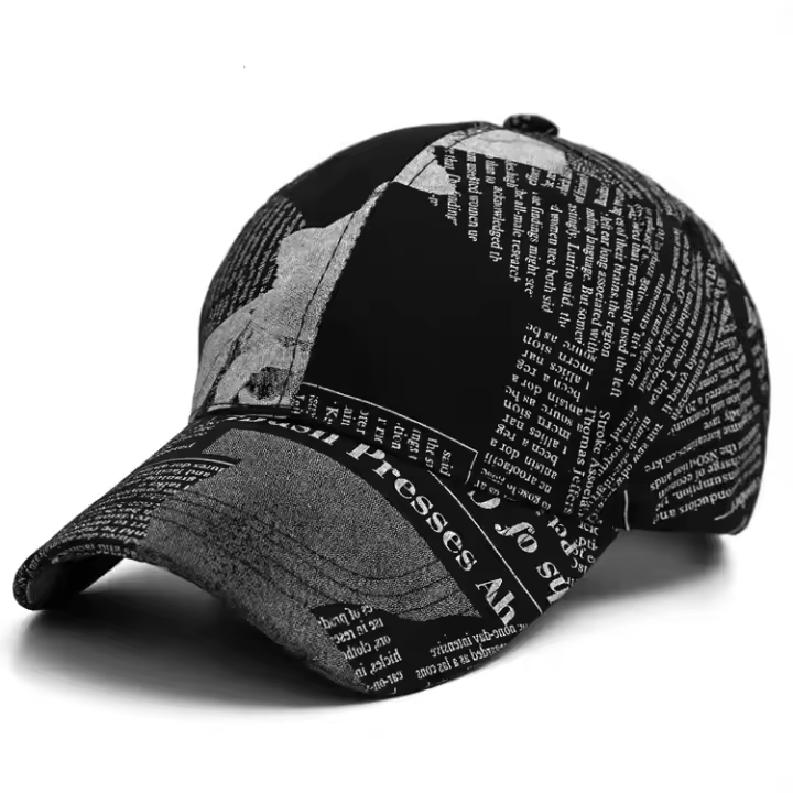 Gorra de béisbol con estampado de periódico para hombre, gorras de camionero divertidas ajustables, gorras de algodón de moda - 1