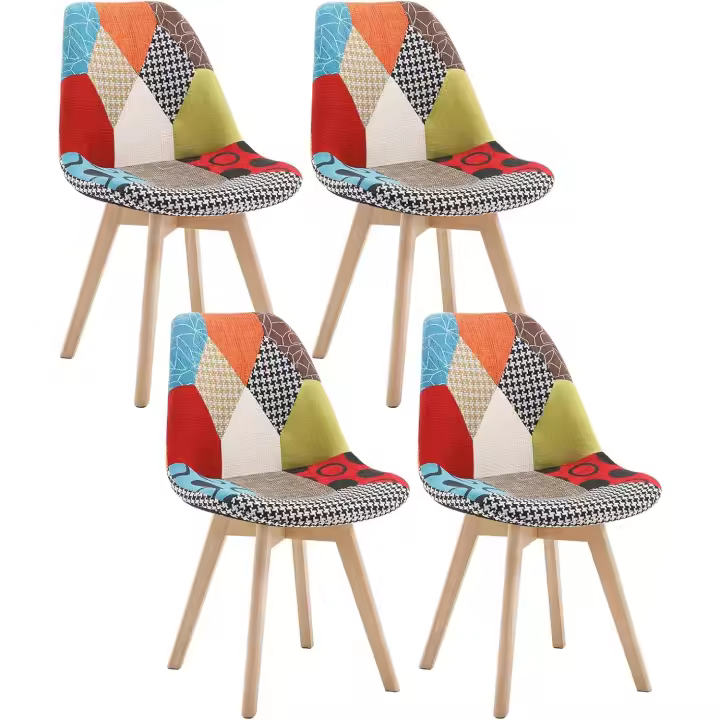Silla Patchwork Silla de Comedor Nórdica Pata de Madera Maciza con Respaldo Pack de 4 Silla Multicolor Silla de Cocina Silla Colores BH29mf-4 - 1