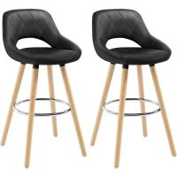 Juego de Taburetes de Cocina Alto 2 Piezas con Resalto y Reposapiés Altos para Bistro, Cafetería y Cocina Funda de Piel Sintética y Patas de Madera Blanco - details 26