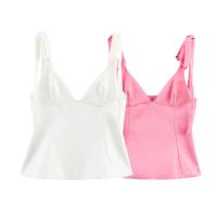 PB&ZA2025-top con tirantes y cuello en V informal, estilo sencillo, textura satinada decorada con lazo, novedad de verano, ropa para mujer - details 11