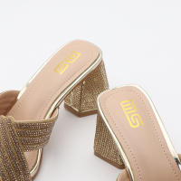 Tacones de aguja de moda para exteriores, versátiles y cómodos, tacones gruesos de color sólido con pedrería. - details 19