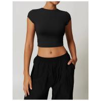 Top corto de manga corta con logo personalizado para mujer, camiseta de yoga ajustada de alta elasticidad, camiseta corta de fitness para correr y gimnasio - details 6