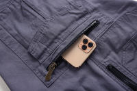 Summer men's cotton multi-pocket solid color 7-point Library, casual sports shorts - details 4