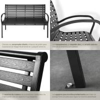 Banco de Jardín 3 Plazas, Estructura Acero Lacado, Apto Exterior, Mueble Jardín, Banco Terraza, Banco Madera Rustico, Chill out Exterior Terraza, Fácil Montaje - Negro - details 5