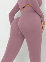 Pantalones de yoga con efecto push-up para mujer, mallas deportivas sin costuras, de secado rápido, de color sólido, para gimnasio y correr - details 10