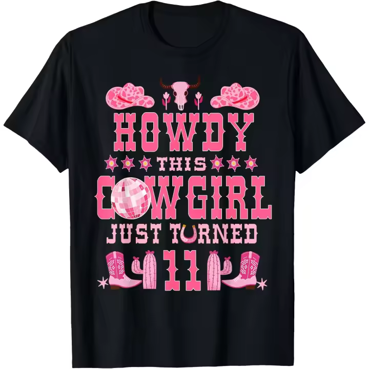 11 años de cumpleaños Cowgirl Western 11 años de edad niña 11 cumpleaños camiseta camiseta de hombre - 1