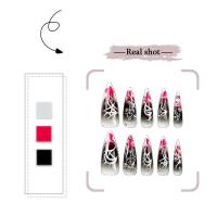 Uñas Largas y Puntares de Colores Oscuros Acabado Removible Líneas Plateadas Dyed Rojo y Negro - details 3