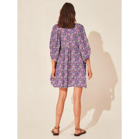 Vestido corto de vacaciones de playa de rayón informal suelto con lazo floral para mujer de moda de verano - details 136