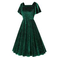 Elegante Vestido de Verano para Mujer Ouwu Color Sólido, Manga Corta, Cuello Cuadrado, Estilo Midi, Moda de los 50s-60s - details 6