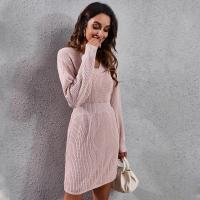 Vestido de Punto para Mujer Cuello en V, Ajuste Suelto, Color Sólido, Moda de Primavera-Otoño 2025 - details 5