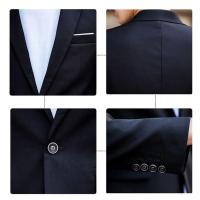 Conjunto de Traje de Primavera para Hombres Chaqueta de Pantalón de Color Sólido Talla Grande - details 1