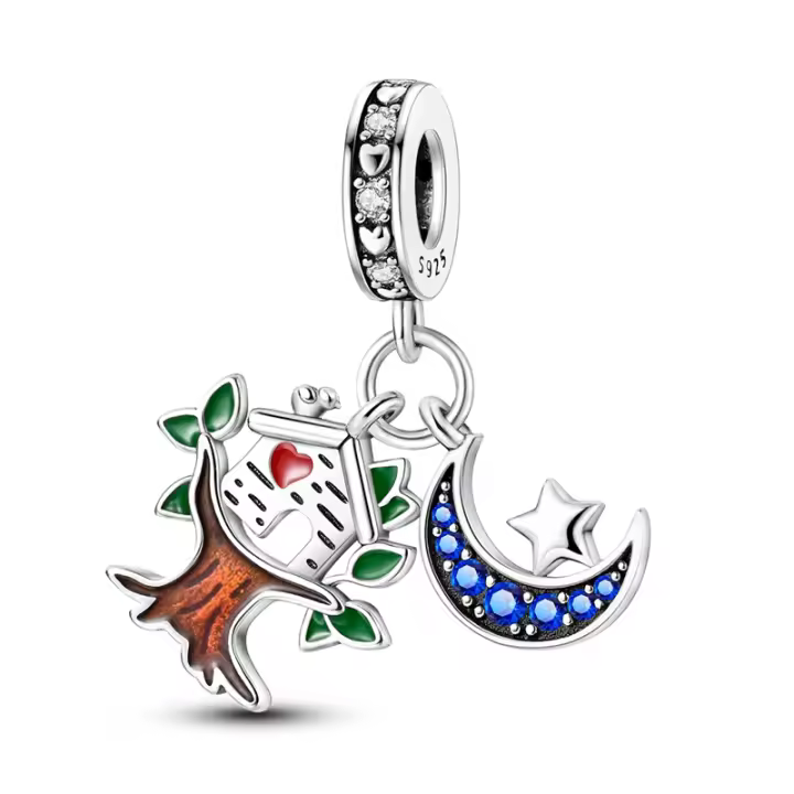 Pulsera de plata con cuentas azules de Luna, casa del árbol del amor, adecuada para hacer joyas, diseño de pendientes de circonia - 1