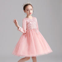 Vestido de noche para niñas con falda abullonada de malla con bordado de estilo nuevo para niños - details 42