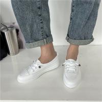 Zapatillas de deporte de plataforma baja para mujer, zapatos femeninos de cuero Pu para caminar, mocasines planos blancos, zapatos casuales sin cordones - details 3