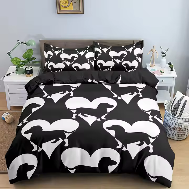 Juego de Ropa de Cama de Poliéster de Dachshund Dulce Diseño de Dibujos Animados de Cachorro - 1