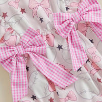 Pudcoco bebé niña mameluco verano sin mangas cuello redondo béisbol estampado Bowknot mono recién nacido mono - details 3