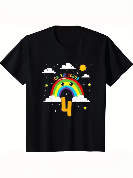Camiseta de Niños Cumpleaños Arco Iris Cuello Redondo Manga Corta Material de Algodón Suave y Cómodo Camisetas para Hombres - 1