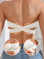 Sujetador blanco sin costuras para mujer, cierre lateral sexy, espalda cruzada forrada, sujetador suave, cómodas almohadillas de sujetador, tirantes ajustables, ropa interior elástica tipo tubo - details 6