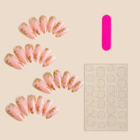 Uñas postizas de almendra rosa con hoja de arce dorada, uñas inofensivas y de borde liso para uso en actuaciones en escenario - details 5