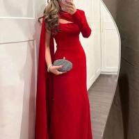 Vestido de noche elegante para mujer, cuello redondo, manga larga, retales, cintura alta, ajustado, a la moda, liso, a la cadera, primavera 2025 - details 0
