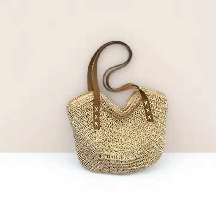 Bolso de Tote Minimalista para Mujeres Bolso de Hombro de Tejido con Hardware Dorado - 1