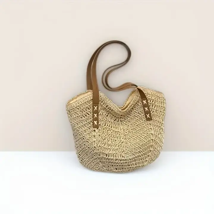 Bolso de Tote Minimalista para Mujeres Bolso de Hombro de Tejido con Hardware Dorado - 1