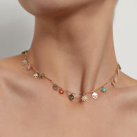 Collar con colgante de flor pintada con esmalte de goteo de temperamento para mujer, collar de lentejuelas de tubo recto con personalidad creativa - details 0