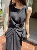 Vestido Vintage de moda versión coreana para mujer, Túnica de verano para oficina madura, sin mangas, Color sólido, temperamento, Vestido suave - details 21