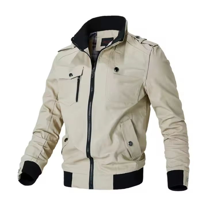 Chaqueta Bomber Estilo Hombre Casual Nueva Primavera Otoño Visteza Exterior Algodón Cremallera - 1