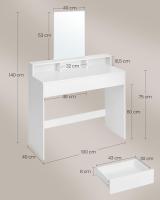 Tocador con Espejo Grande, tocador, 2 cajones, 3 Compartimentos Abiertos, tocador, Moderno, Blanco - details 13