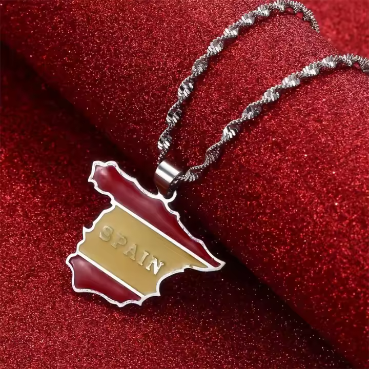 Collar con colgante de gota de aceite con mapa de la bandera española, boutique de moda para hombres y mujeres - 1