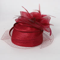 Sombreros rojos de iglesia de boda para mujer, tocado con velo de plumas, elegante, Derby, 2024 - details 11