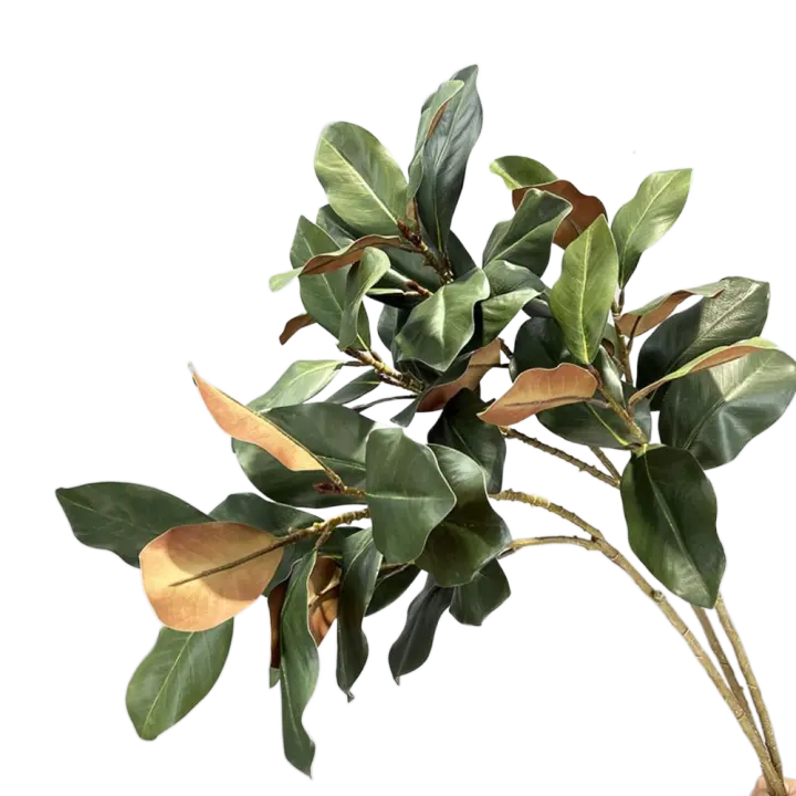 Planta de Magnolia Artificial grande, hojas de goma, 2 tenedores, rama de árbol de Magnolia simulada, 110cm, plantas artificiales hechas a mano para oficina - 1
