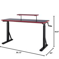 Escritorio de ordenador rectangular para juegos de altura regulable, con estante elevado para colocar el monitor, 140 x 63,5 x 109-126 cm, color rojo - details 8