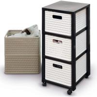 Contenedor rodante con 3 cajones en apariencia de ratán, Plástico (PP) sin BPA, blanco, 3 x A4/18l (37,5 x 32,5 x 71,2 cm) - details 5