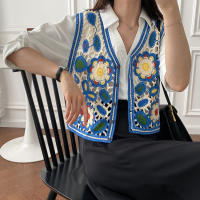 Chaleco sin mangas con botones para mujer, cárdigan de punto Floral, Tops coreanos, prendas de vestir exteriores - details 1