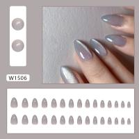 24pcs Uñas Postizas Largas Y Ovaladas En Color Puro Francés Gris Con Ojo De Gato Uñas Press on Para DIY Manicura Desmontables - details 4
