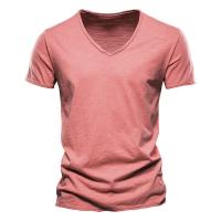 Camisetas de manga corta para hombre, camisetas informales de color sólido con cuello en v, Verano - details 4