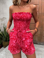 Monos de tubo sin mangas para mujer, Vestido corto con estampado rojo S, Verano - details 4