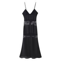 Ropa de mujer europea y americana temperamento ajustado con cuello en V empalme de encaje vestido de tirantes sin espalda - details 1