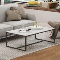 Mesa de centro de mármol para café: Mesa auxiliar de café con marco de metal estilo nórdico moderno para sofá de salón 100x60x43cm (gris) - details 29