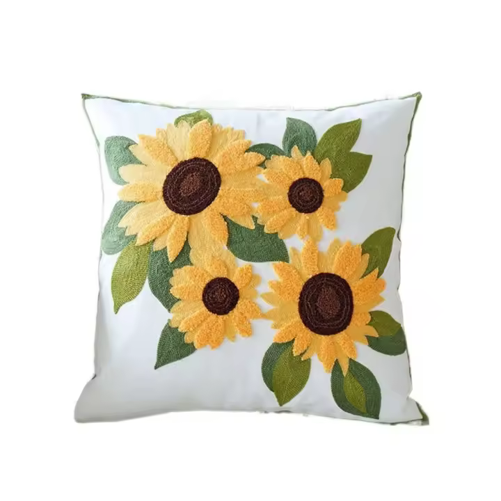 Funda de almohada extraíble con bordado de flores y girasoles, funda de almohada cuadrada estilo INS, funda de cojín de 45x45cm para sofá/cama - 1