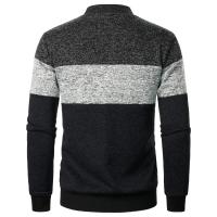 Autumn/winter men's stand-up collar striped check zipper knit top with fashion color matching - details 8