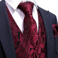 Chaleco de seda para hombre, Jacquard, verde, azul, rojo, dorado, rosa, corbata, pañuelo, conjunto de gemelos, chaqueta sin mangas de negocios para boda - details 25
