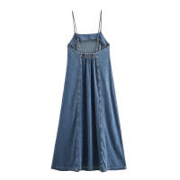 OUWU- Vestido Midi Plisado Con Espalda Descubierta Azul Vaquero A La Moda Para Mujer, Vestidos Elegantes Vintage Con Tirantes Finos Y Cuello Cuadrado Para Mujer - details 2