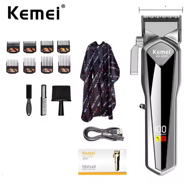 Kemei-cortadora de pelo de barbero para hombre, maquinilla de cortar el pelo recargable inalámbrica profesional, pantalla LED, Máquina para cortar cabello, KM-8539 de 8000RPM - 1